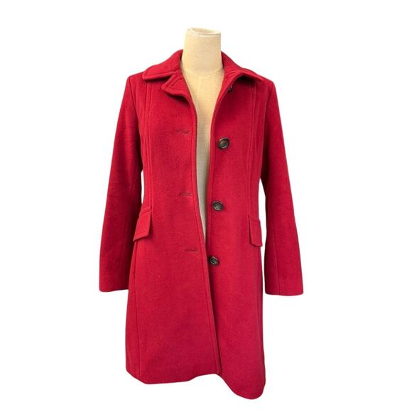 "ANNE KLEIN" Red Wool Cashmere Blend Trench Coat SZ 4 Gilmore Girls STYLE WARM - Picture 1 of 16